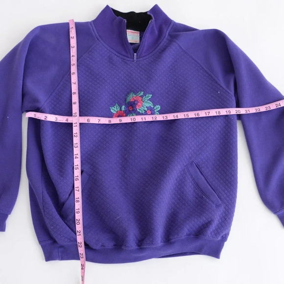 Vintage Lady Footlocker Purple  Floral Half Zip Long Sleeve Sweater Med - Picture 5 of 14